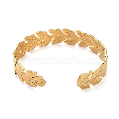 304 Stainless Steel Leaf Cuff Bangles(BJEW-G694-08G)-3