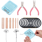 DIY Decoration Kits, including Plastic Quilling Winding Tray with 20Pcs Metal Pin, Quilling Board, 6Pcs Wood Craft Sticks, 2Pcs 45# Carbon Steel Jewelry Pliers, 8 Rolls Aluminum Wire, Mixed Color, 110x95x8mm(DIY-OC0016-05)