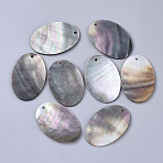 Black Lip Shell Pendants, Oval, Black, 30x20.5x1~2mm, Hole: 1.6mm(X-SSHEL-S251-33B)