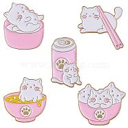 5Pcs 5 Style Cat and Food Enamel Pins, Light Gold Alloy Badges for Backpack Clothes, Pink, 30~31x18.5~30x2mm, 1Pc/style(JEWB-SZ0001-91)