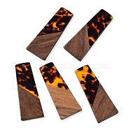 Opaque Resin & Walnut Wood Pendants, with Glitter Powder, Trapezoid, Saddle Brown, 49x19x3.5mm, Hole: 2mm(RESI-T058-04C)