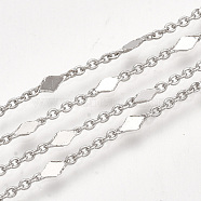 Brass Link Chains, Cable Chains, with Spool, Soldered, Rhombus, Real Platinum Plated, 1.5x1x0.3mm, about 32.8 Feet(10m)/roll(CHC-T007-01P)