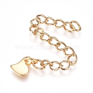 304 Stainless Steel Chain Extender, Curb Chain, with Charms, Heart, Golden, 58mm, Link: 4x3x0.5mm, Link: 4x3x0.5mm(STAS-G221-22G)