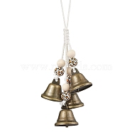 Iron Bell Wind Chimes, Witch Bells for Door Knob, Leopard Print Wood Beads and Cotton Cord Hanging Ornaments, Antique Bronze, 230mm(HJEW-JM01955)