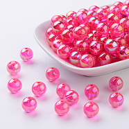 Eco-Friendly Transparent Acrylic Beads, Round, AB Color, Fuchsia, 10mm, Hole: 1.8mm, about 1000pcs/500g(PL735-15)
