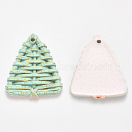 Resin Pendants, Imitation Woven Rattan Pattern, Triangle, Pale Turquoise, 42~44x38x5.5mm, Hole: 2.5mm(X-RESI-S364-51A)