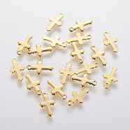 304 Stainless Steel Tiny Cross Charms, Real 18K Gold Plated, 12x7x0.8mm, Hole: 1.2mm(X-STAS-F201-01G)