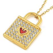 Ion Plating(IP) 304 Stainless Steel Crystal Rhinestone Lock Pendant Necklaces, with Dark Red Enamel, Golden, 17.91 inch(45.5cm)(NJEW-I129-01G)