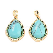 Synthetic Turquoise Teardrop Pendants, Brass Drop Charms, Real 18K Gold Plated, 19.5x14.5x5.8mm, Hole: 4.5x2.5mm(KK-C051-59G-01)