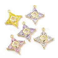 Glass Pendants, with Brass Findings, Star Charms, Real 18K Gold Plated, 15.5x14x3.5mm, Hole: 1mm(KK-P258-02G)