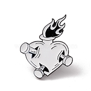 Punk Style White Enamel Pin, Electrophoresis Black Plated Lapel Pin Brooch for Backpack Clothes, Heart, 29x25x1.5mm(JEWB-E016-06EB-04)