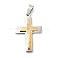 Vacuum Plating 304 Stainless Steel Pendants, Cross with Word Charms, Golden & Stainless Steel Color, 39x26x4.5mm, Hole: 9.5x5.5mm(STAS-K244-04GP)