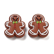 Christmas Gingerbread Man Silicone Beads, Coconut Brown, 28x24x9mm, Hole: 2mm(SIL-U005-01C)