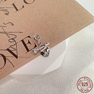 Rhodium Plated 925 Sterling Silver Micro Pave Clear Cubic Zirconia European Dangle Charms, Large Hole Pendant, Heart Lock with Key, Real Platinum Plated, 18.5mm, Hole: 4.2mm(STER-P054-12P)