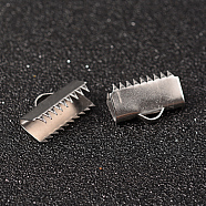 304 Stainless Steel Ribbon Crimp Ends, Stainless Steel Color, 10x15mm, Hole: 3x1.5mm(STAS-M250-10)