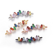 Brass Micro Pave Cubic Zirconia Links, Rectangle, Colorful, Mixed Color, 37x10.5x3.5mm, Hole: 1.8mm(ZIRC-F094-04)