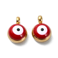 Ion Plating(IP) Real 18K Gold Plated 201 Stainless Steel Charms, with Enamel, Evil Eye Charms, Dark Red, 8x5.5x4mm, Hole: 1.6mm(STAS-L024-020G-01)