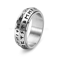 Rotatable Titanium Steel Finger Ring, Viking Runes for Men, Stainless Steel Color, US Size 9(18.9mm)(PW-WG27E87-04)