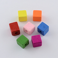 Dyed Natural Wood Beads, Cube, Mixed Color, 13~14x13~14x13~14mm, Hole: 4.5mm, about 344pcs/500g(WOOD-R249-061)