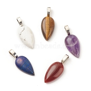 Natural Mixed Gemstone Pendants, with Platinum Tone Alloy Findings, Teardrop, 38.5~39x15~15.5x7~7.5mm, Hole: 8x4.5mm(PALLOY-JF01498)