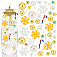DIY Christmas Vase Fillers for Centerpiece Floating Pearls Candles, Including Candy Cane & Lollip Polymer Clay & Plastic Round Beads, Snowflake PVC Nail Art Sequins, Yellow, 10mm(DIY-BC0009-67)