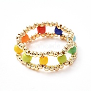 Glass Seed Beads Rings for Teen Girl Women, Brass Finger Rings, Colorful, US Size 9(18.9mm)(X1-RJEW-TA00009)