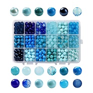 Baking Painted Glass Beads, Round, Gradient Color, Deep Sky Blue, 8~9mm, Hole: 1~1.6mm, about 486~540pcs/box(DGLA-JP0001-27-B)