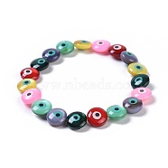 Freshwater Shell Stretch Bracelets, Evil Eye, Colorful, 2-1/4 inch(5.7cm)(BJEW-JB04365)