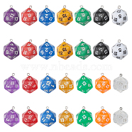 DIY Pendant Jewelry Making Finding Kit, Including 28Pcs 14 Styles Acrylic & Resin Pendants with Iron Loops, Faceted Polyhedral Dice, Mixed Color, 26~27.5x20~21x20mm, Hole: 2mm, 2Pcs/style(FIND-CA0007-94)