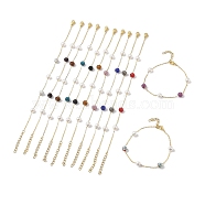 6mm Round Polymer Clay Rhinestone & Imitation Pearl Link Bracelets, 304 Stainless Steel Cable Chain Bracelets for Women, Real 24K Gold Plated, Mixed Color, 7-1/8 inch(18cm), Bead: 6mm(BJEW-B082-03G)