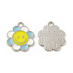 Alloy Enamel Pendants, Flower Charms, Platinum, Sky Blue, 18.5x16x1mm, Hole: 2mm(ENAM-B050-04P-03)