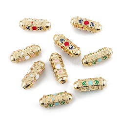 Real 18K Gold Plated Brass Tube Beads, with Enamel, Oval with Word Love, Mixed Color, 21x8x7.5mm, Hole: 2mm(KK-A155-23G)