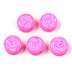 Handmade Polymer Clay Beads, for DIY Jewelry Crafts Supplies, Flat Round with Flower, Pearl Pink, 9.5x3.5~5mm, Hole: 1.8mm(CLAY-N008-022G)