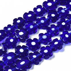 Handmade Millefiori Glass Bead Strands, Flower, Medium Blue, 7.5~9x3mm, Hole: 1mm, about 55~57pcs/strand, 15.55 inch~15.94 inch(39.5cm~40.5cm)(LAMP-J035-8mm-36)