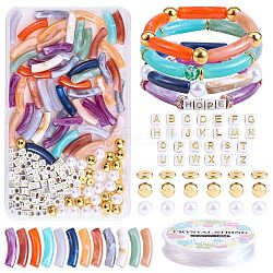 DIY Chunky Bracelet Making Kit, Including Acrylic Curved Tube & Plastic Pearl & Brass Beads, Elastic Thread, Mixed Color, Beads: 232Pcs/set(DIY-SZ0008-83)