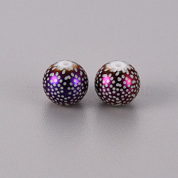 Electroplate Glass Beads, Round with Pattern, Purple Plated, 10mm, Hole: 1.2mm(EGLA-Q123-009C)