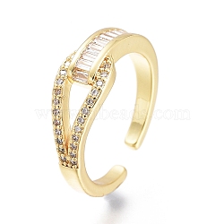 Brass Micro Pave Clear Cubic Zirconia Cuff Rings, Open Rings, Long-Lasting Plated, Golden, US Size 6 1/4, Inner Diameter: 16.8mm(RJEW-I073-09G)