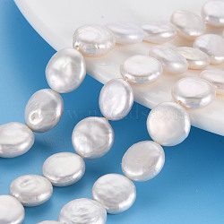 Natural Keshi Pearl Beads Strands, Cultured Freshwater Pearl, Flat Round, Seashell Color, 11~12x3~7mm, Hole: 0.6mm, about 31~32pcs/strand, 14.96 inch(38cm)(PEAR-S018-02A)