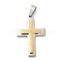 PVD Vacuum Plating 304 Stainless Steel Pendants, Cross with Word Charms, Golden & Stainless Steel Color, 39x26x4.5mm, Hole: 9.5x5.5mm(STAS-K244-04GP)