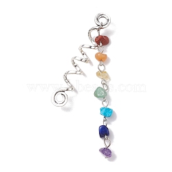 Alloy Dreadlocks Beads, 7 Chakra Natural Mixed Gemstone Chips Braiding Hair Pendants Decoration Clips, for Hair Styling, 143mm(OHAR-JH00036-01)