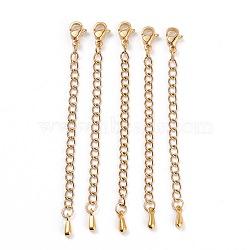 304 Stainless Steel Chain Extender, with Lobster Claw Clasps and Bead Tips, Golden, 68.5mm, Link: 4x2.8x0.5mm, Clasp: 9.3x6x3mm(X-STAS-G221-27G)