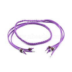 (Jewelry Parties Factory Sale), Adjustable Faux Suede Cord Lariat Necklaces, with Dyed Wood Beads, Brass Rhinestone Spacer Beads and Iron Findings, Dark Orchid, 28.5 inch~30.3 inch(72.5~77cm)(NJEW-JN02538-02)
