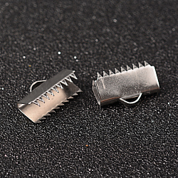 Tarnish Resistant 304 Stainless Steel Ribbon Crimp Ends, Stainless Steel Color, 10x15mm, Hole: 3x1.5mm(STAS-M250-10)