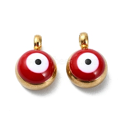 Ion Plating(IP) Real 18K Gold Plated 201 Stainless Steel Charms, with Enamel, Evil Eye Charms, Dark Red, 8x5.5x4mm, Hole: 1.6mm(STAS-L024-020G-01)