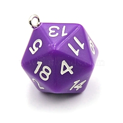 Opaque Acrylic Pendants, 20 Sided Dice Charm, Purple, 27x20x20mm(SACR-TAC0009-01A)