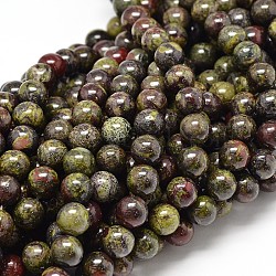 Natural Bloodstone Round Beads Strands, 6mm, Hole: 1mm, about 62pcs/strand, 15.7 inch(X-G-P075-04-6mm)