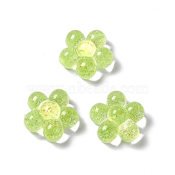 Translucent Acrylic Cabochons, with Glitter Powder, 5-Petal Flower, Green Yellow, 24.5x25x12.5mm(OACR-C009-12A)