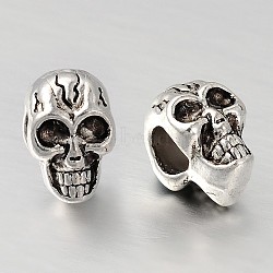 Skull Alloy European Beads, Large Hole Beads, Antique Silver, 12x8x9mm, Hole: 5mm(MPDL-E040-59AS)