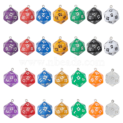 CHGCRAFT DIY Pendant Jewelry Making Finding Kit, Including 28Pcs 14 Styles Acrylic & Resin Pendants with Iron Loops, Faceted Polyhedral Dice, Mixed Color, 26~27.5x20~21x20mm, Hole: 2mm, 2Pcs/style(FIND-CA0007-94)