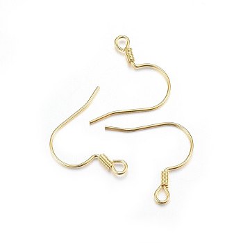 304 Stainless Steel Earring Hooks, Ear Wire, with Horizontal Loop, Golden, 18.5x20x2mm, Hole: 2mm, 21 Gauge, Pin: 0.7mm